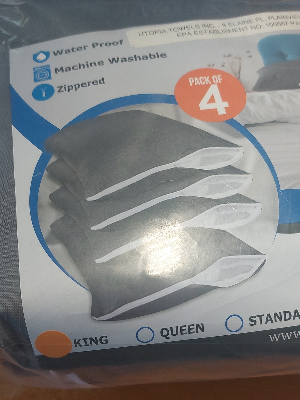 Utopia 4pc King Size Waterproof Jersey Pillow Protection Zippered New